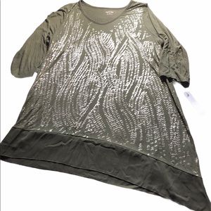 Apt 9 Olive Green with Gold Print Tunic Top Sz 0X